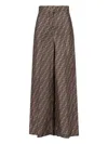 Fendi Ff Silk Twill Wide Leg Trousers In Brown