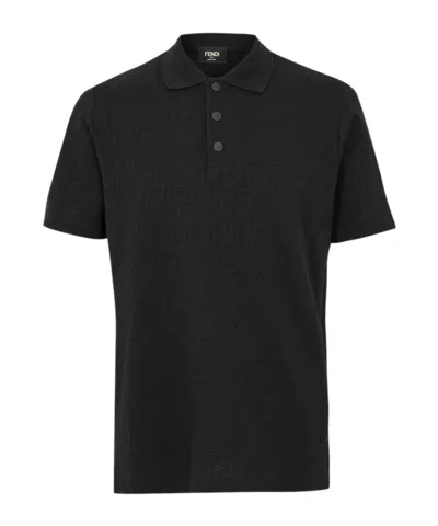 Fendi Monogram Ff Short-sleeve Polo Shirt In Black
