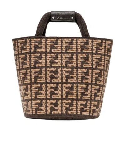 Fendi Monogram Interwoven Tote In Brown