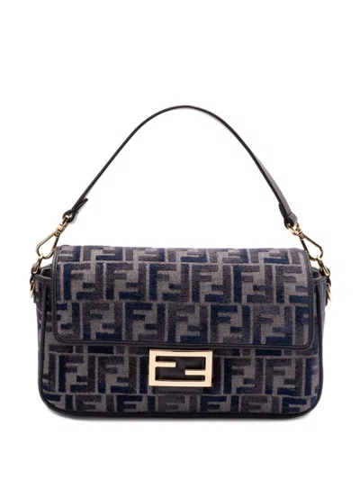 Fendi Monogram Jacquard Baguette Bag In Grey