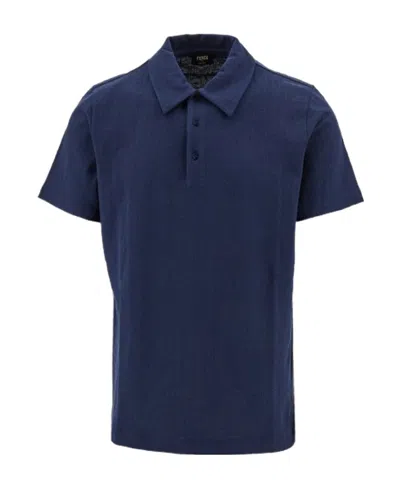 Fendi Monogram-jacquard Cotton Polo Shirt In Blue