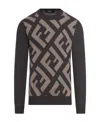 Fendi Monogram-jacquard Crew-neck Wool Jumper In Brown