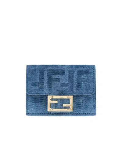 Fendi Monogram Jacquard Folded Wallet In Blue