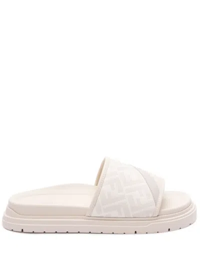 Fendi Monogram-jacquard Slides In White