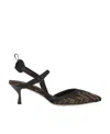 Fendi Medium-heel Black Chenille Slingbacks In Black