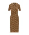 Fendi Monogram Knitted Dress In Brown