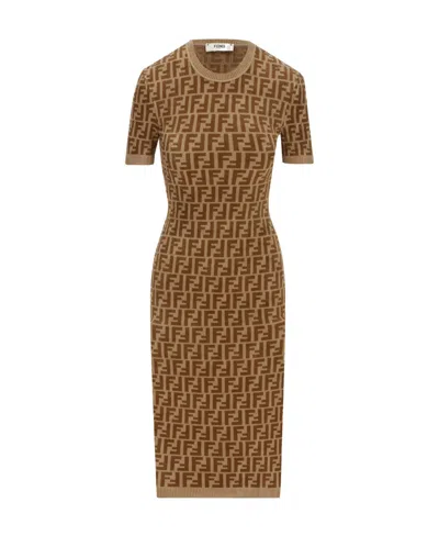 Fendi Monogram Knitted Dress In Brown