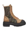 Fendi Brown Domino Ff Canvas Biker Boots In Black
