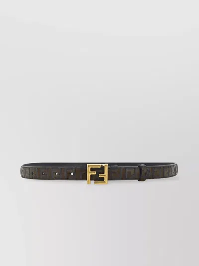 Fendi Monogram Leather Belt Gold Buckle In Gray