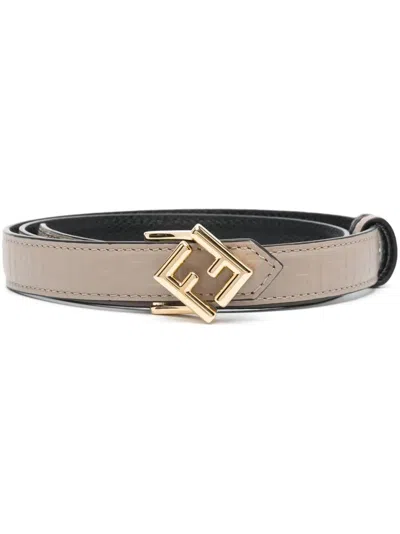 Fendi Women Ff Diamonds Leather Belt In Gray