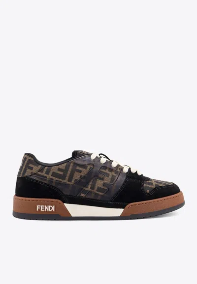 Fendi Match Ff Jacquard Fabric And Suede Sneakers In Black