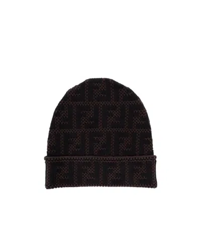 Fendi Monogram-pattern Beanie In Black