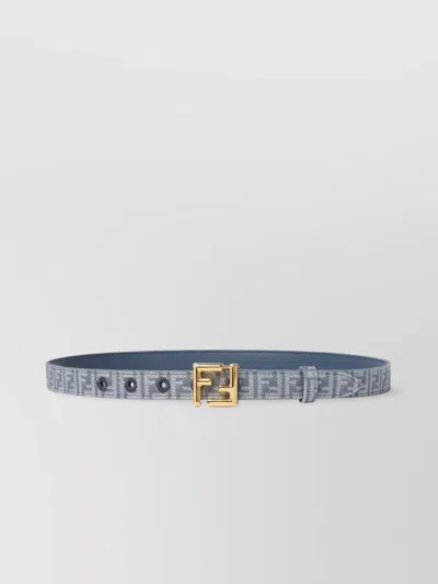 Fendi Monogram Pattern Belt With Gold-tone Hardware In Blue