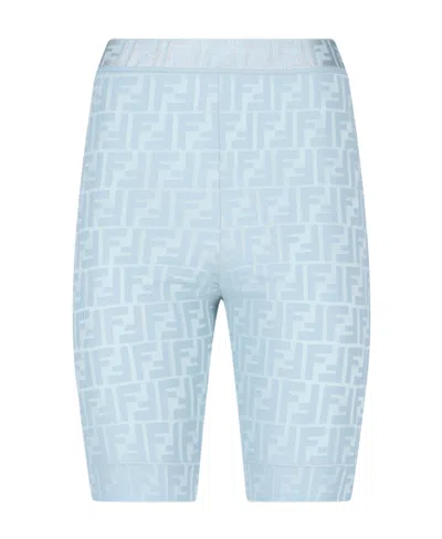 Fendi Monogram Pattern Biker-style Shorts In Blue