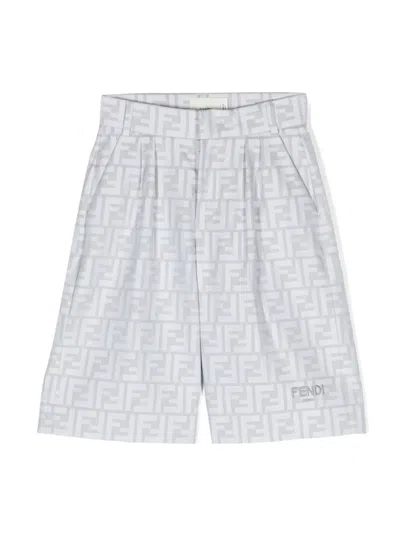 Fendi Kids' Monogram-pattern Cotton Shorts In Grey