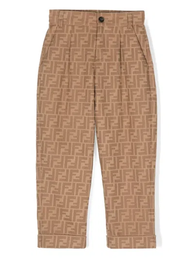 Fendi Kids' Monogram-pattern Flannel Trousers In Neutrals