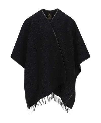 Fendi Monogram-pattern Fringed Poncho Jacket In Black