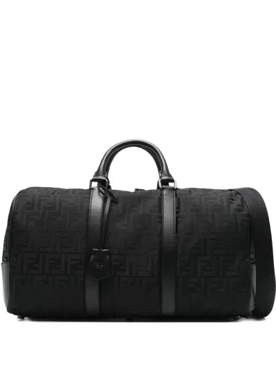 Fendi Men Ff Nylon Duffel Bag With Leather Inserts In Black