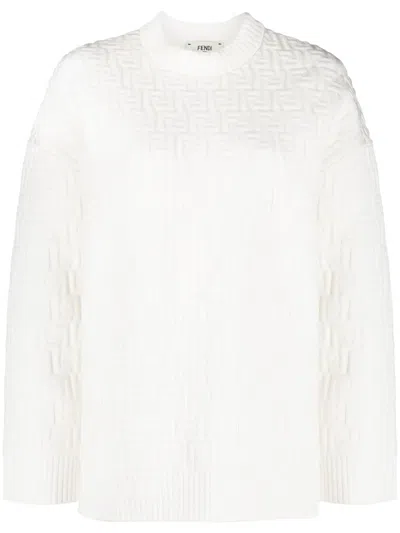 Fendi Monogram-pattern Long-sleeve Jumper In White