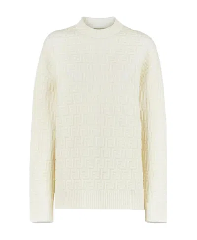 Fendi Monogram-pattern Long-sleeve Jumper In White