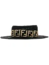 Fendi Monogram-pattern Raffia Hat In Black