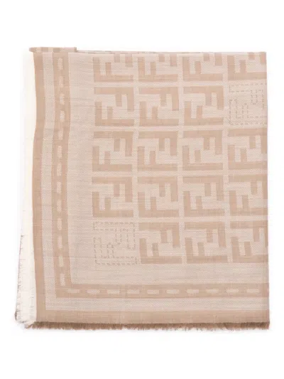 Fendi Monogram-pattern Scarf In Brown