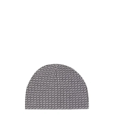 Fendi Monogram-pattern Wool Beanie In Gray