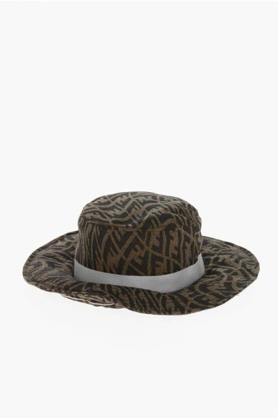 Fendi Monogram Patterned Sahara Bucket Hat With Removable Fly Scre In Blue