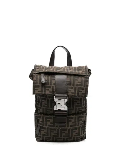 Fendi Monogram-print Backpack In Braun