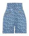 Fendi Monogram-print Denim Shorts In Blue
