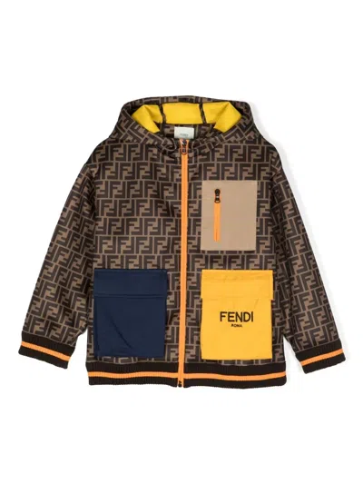 Fendi Kids' Monogram-print Hooded Jacket In Brown