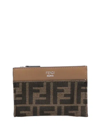 Fendi Monogram-print Leather Cardholder In Brown