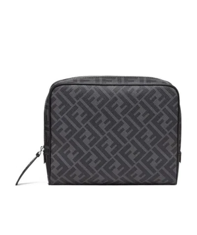 FENDI GREY FABRIC TOILETRY CASE