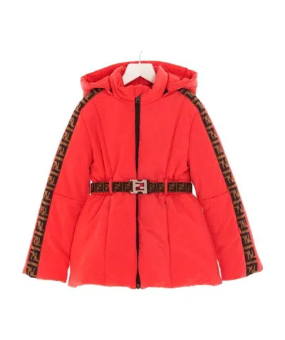 Fendi Monogram-print Padded Jacket In Red