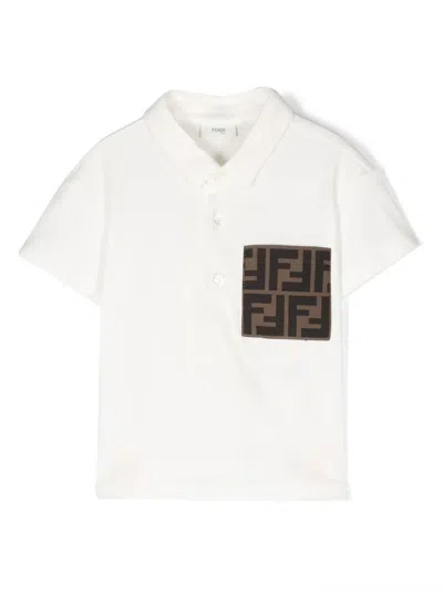 Fendi Babies' Monogram-print Polo Shirt In White