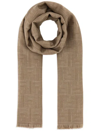 Fendi Geometric Fringed Rectangular Scarf In Camel