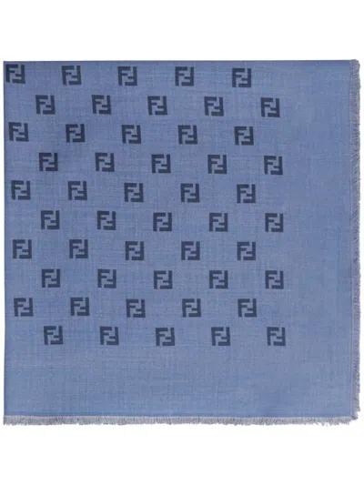 Fendi Luxury Wool-silk Blend Scarf 135x135 Cm In Blue