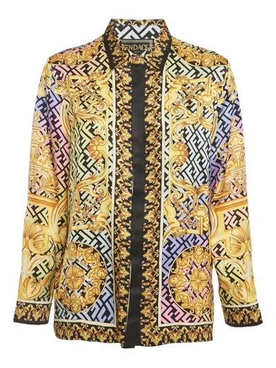 Pre-owned Fendi Monogram-print Shirt In Yellow