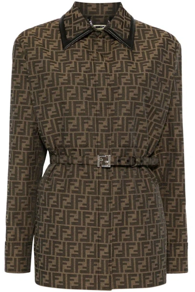 Fendi Women Canvas Single-breasted Jacket In Brown