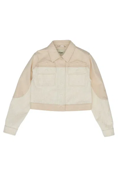 Fendi Two-tone Denim Jacket Casual Jackets, Parka In Beige