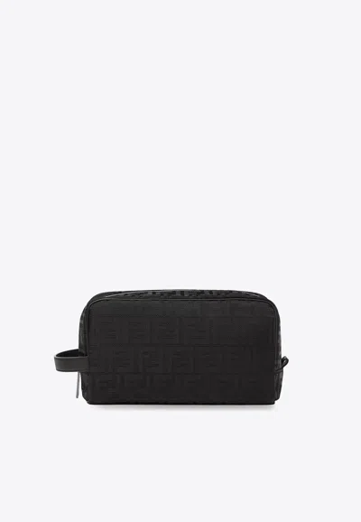 Fendi Monogram Zip-up Pouch In Black