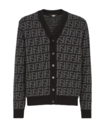 Fendi Monogrammed Button-up Cardigan In Black