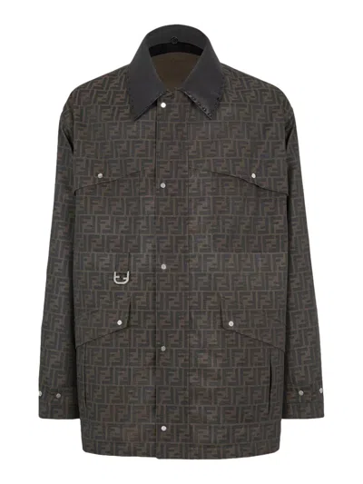 FENDI EMBROIDERED CANVAS COAT