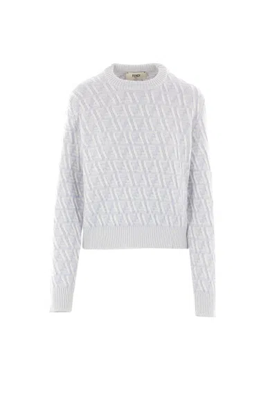 Fendi Light Blue Ff Cashmere And Wool Pullover