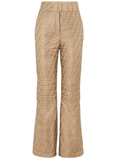 Fendi Monogrammed High-waisted Pants In Beige