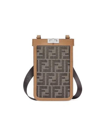 Fendi Brown Fabric Phone Case In Black
