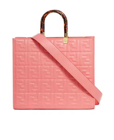 Fendi Monogrammed Leather Tote Bag In Pink