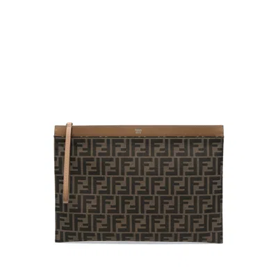 Fendi Monogram-pattern Clutch Bag In Brown