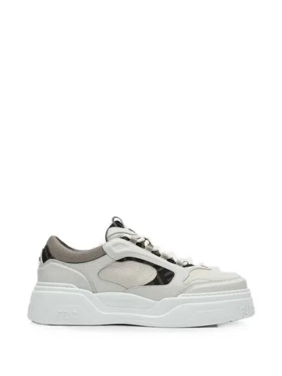 Fendi Force Leather Sneakers With Ff Jacquard And Mesh Details In Animal Print