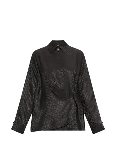 Fendi Monogram-pattern Wrap Shirt In Black